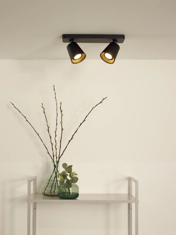 Lucide TURNON - Spot plafond - LED Dim to warm - GU10 - 2x5W 2200K/3000K - Noir - ambiance 1